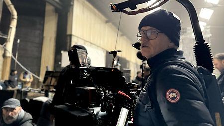 Behind the scenes of “The Amateur”: Martin Ruhe ASC set things up so that he could be involved in operating A-camera while also overseeing others, often putting two monitors on his camera to see what the B-camera was doing.